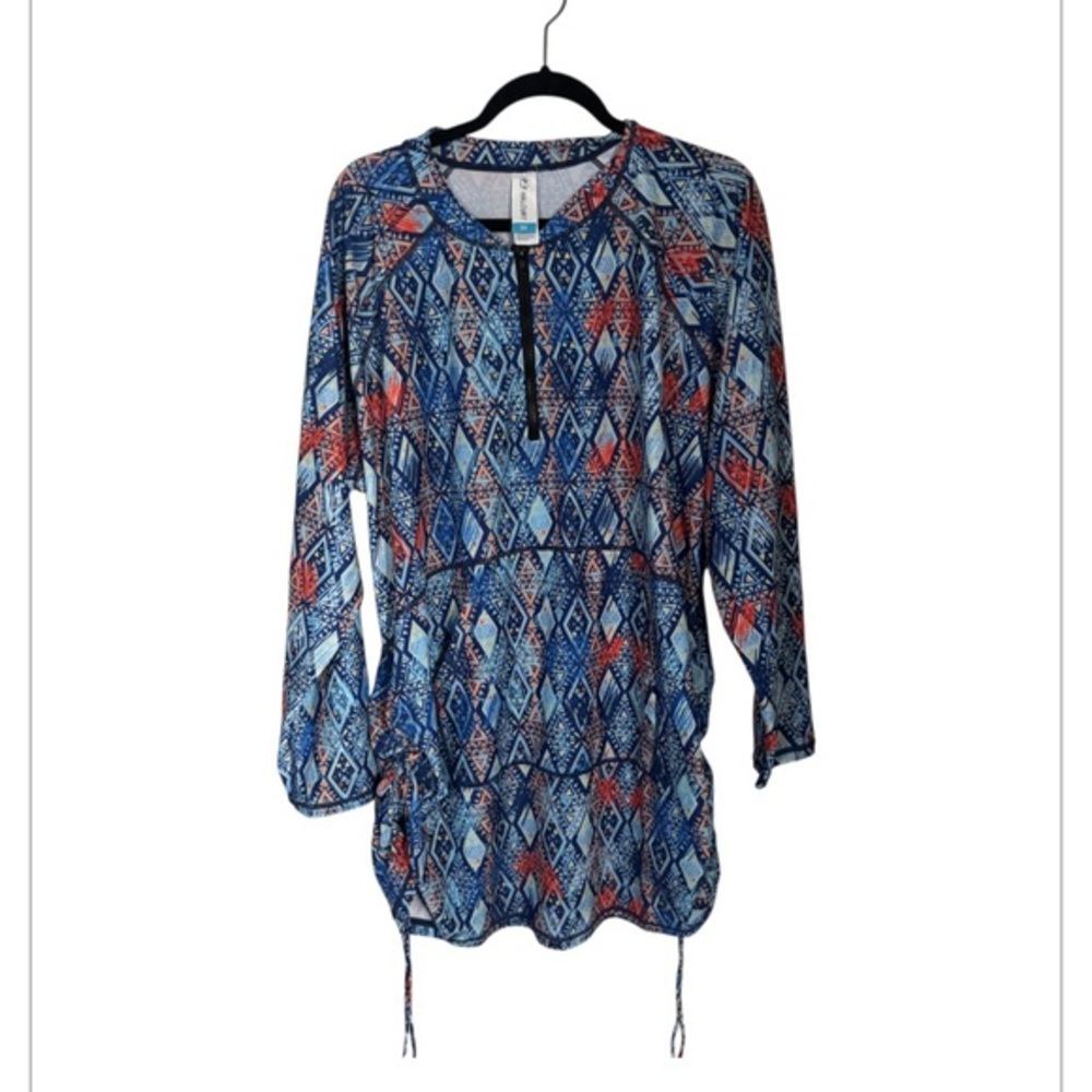 HALCURT Women's Multicolor Swim Top Rash Guards Ruched Pouch Sun Shirt size 3X